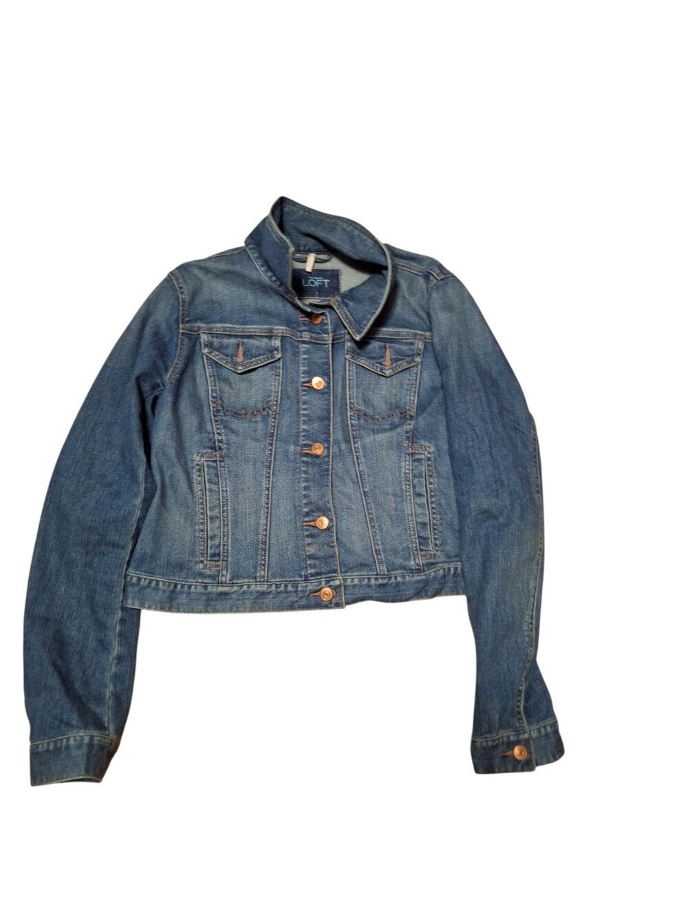 Ann Taylor LOFT Ladies Small Denim Jean Jacket Cropped Preppy Adjustable